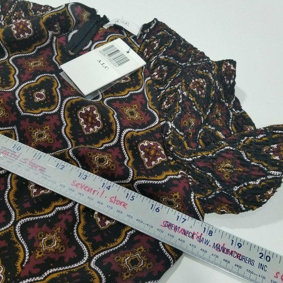 A.L.C. Burgundy Gold Print Alexa Silk Dress - Picture 10 of 11